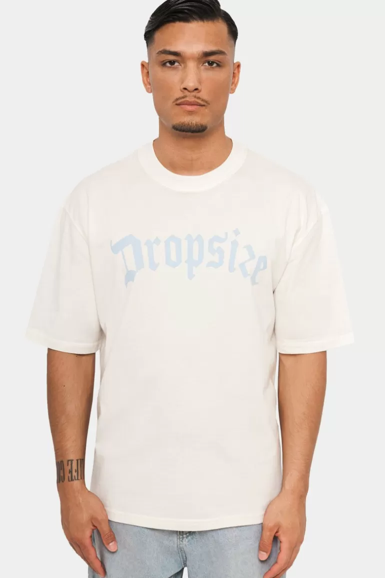 Shop Dropsize Heavy Oversize Logo T-Shirt Cream White/ Baby Blue
