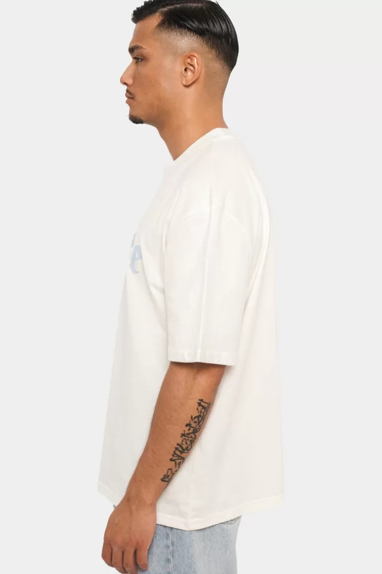 Shop Dropsize Heavy Oversize Logo T-Shirt Cream White/ Baby Blue
