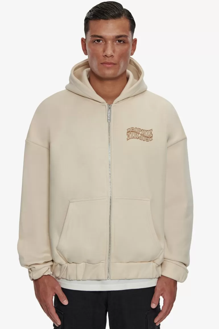 Online Dropsize Heavy Oversize Mirrored Logo Zip-Hoodie Coconut Milk