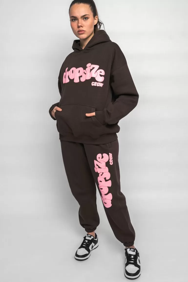 New Dropsize Heavy Oversize Pink Puffer Print Hoodie Chocolate Brown