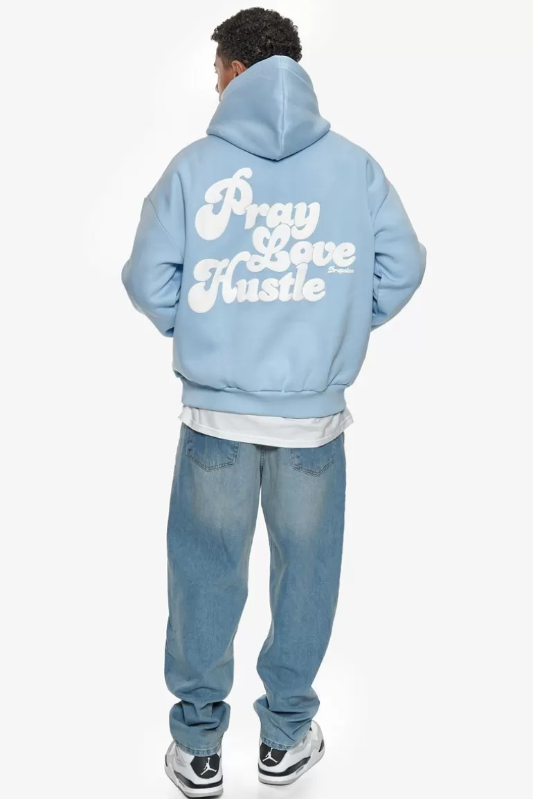Store Dropsize Heavy Oversize Pray Love Hustle Hoodie Baby Blue