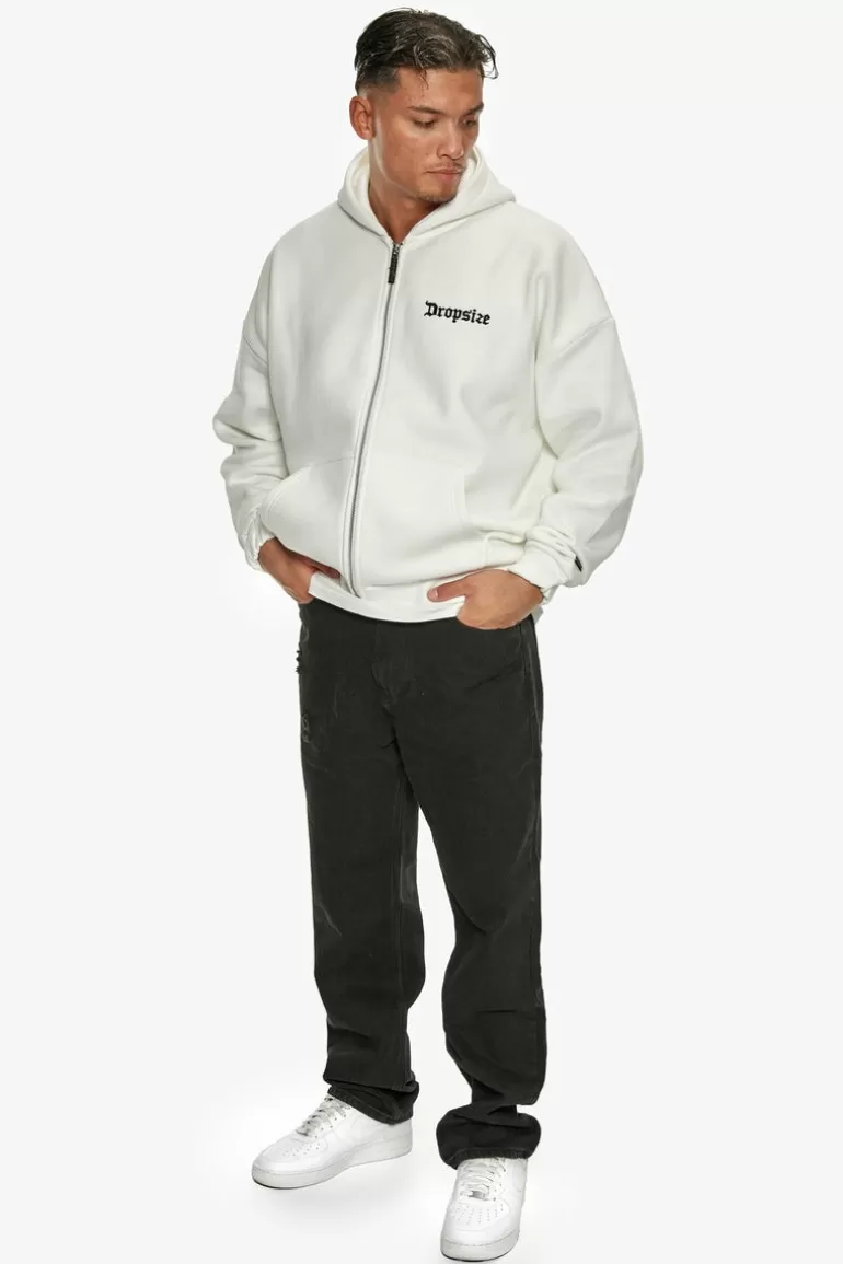 Outlet Dropsize Super Heavy Oversize Blank Zip Hoodie Washed White