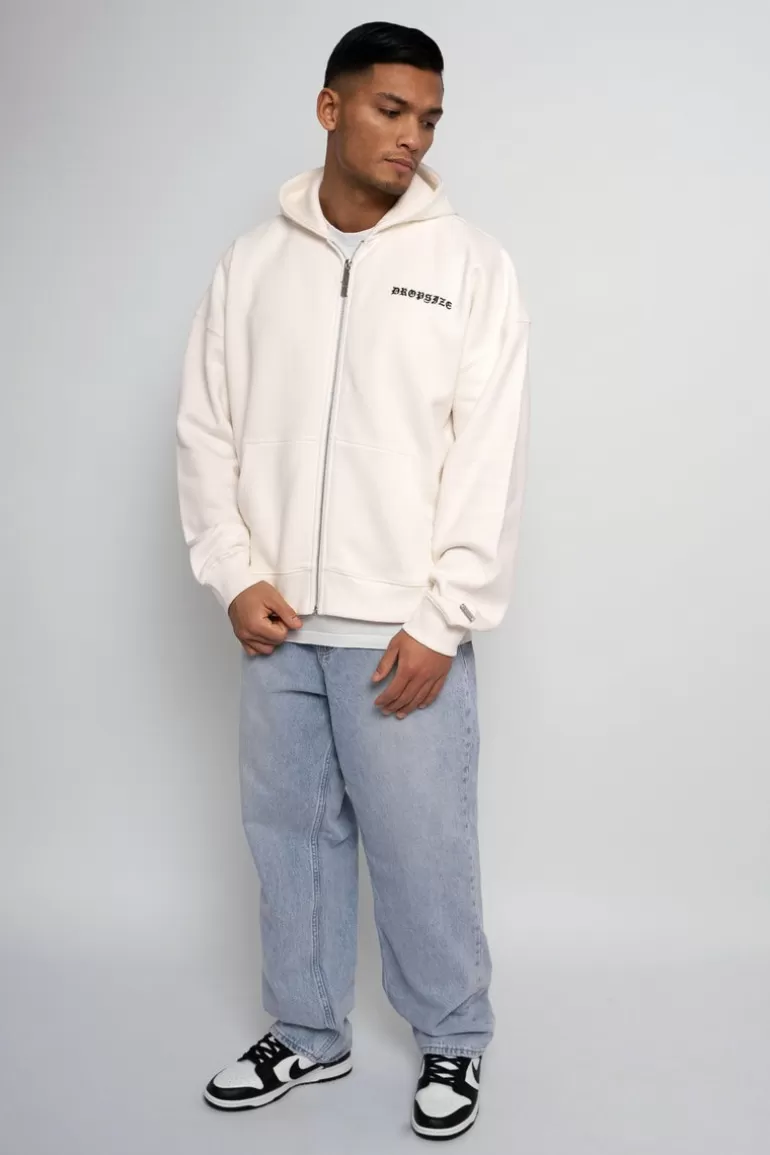 Shop Dropsize Super Heavy Oversize Logo Zip Hoodie Cream White