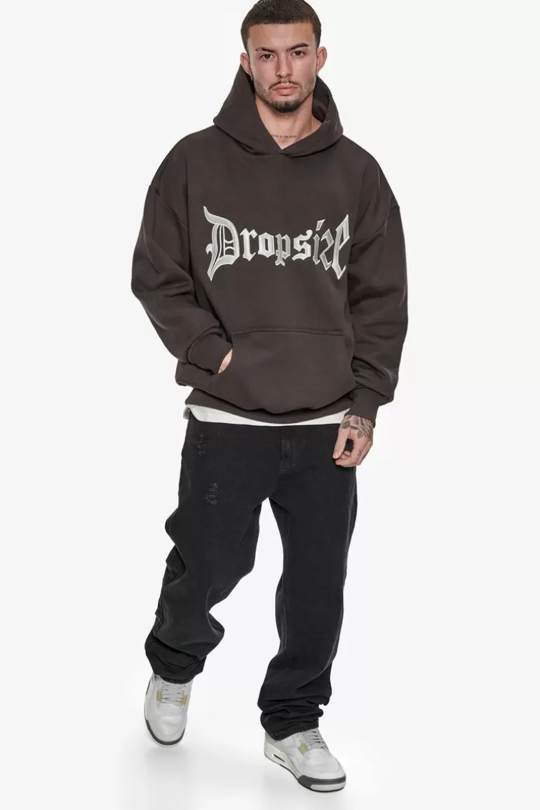 Discount Dropsize Super Heavy Oversize V2 Middle Embo Hoodie Washed Black / White