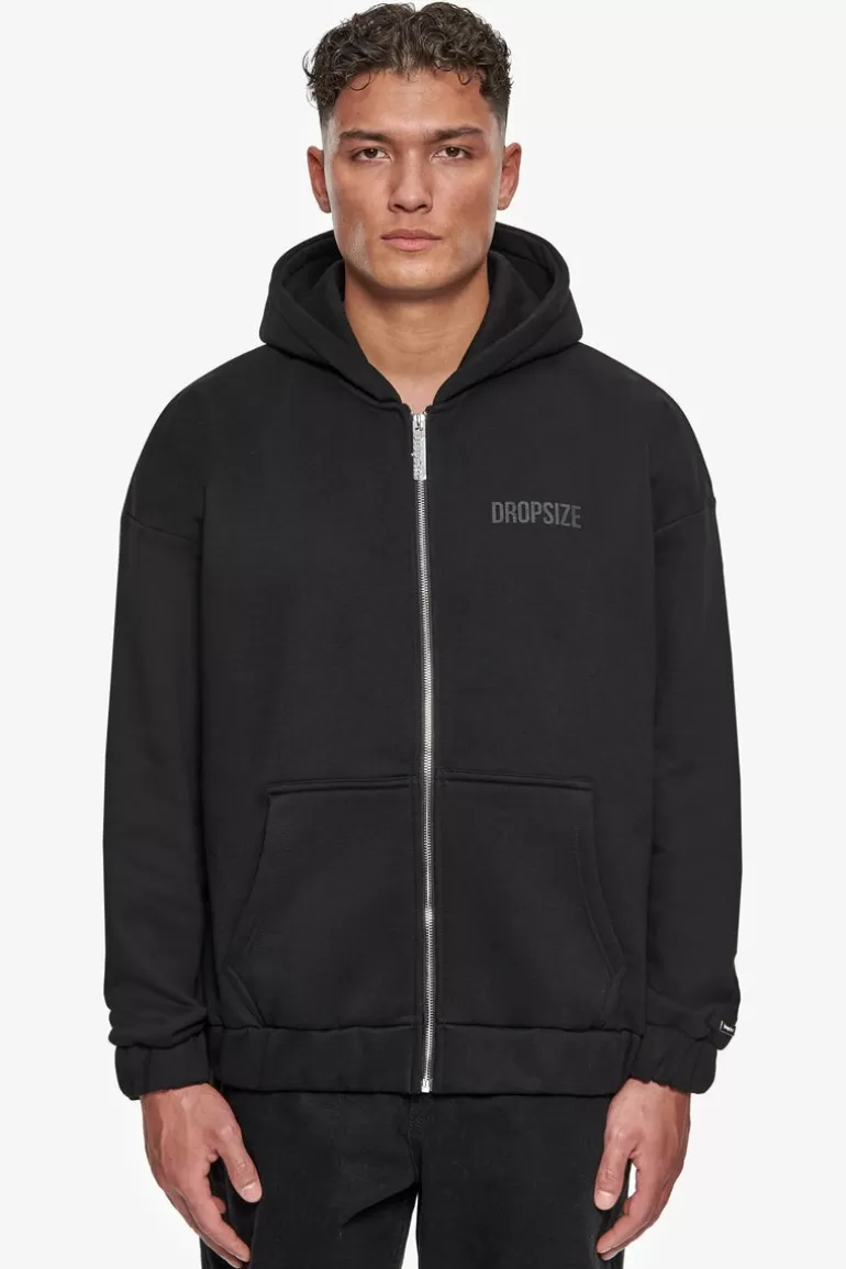Shop Dropsize Super Heavy Oversized Hd Print Zip Hoodie V2 Black