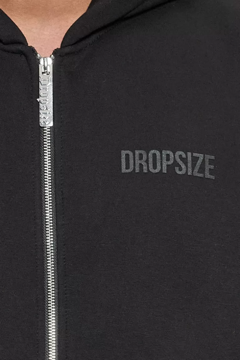 Shop Dropsize Super Heavy Oversized Hd Print Zip Hoodie V2 Black