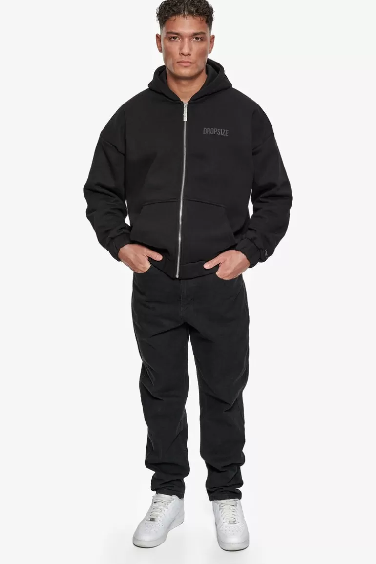 Shop Dropsize Super Heavy Oversized Hd Print Zip Hoodie V2 Black