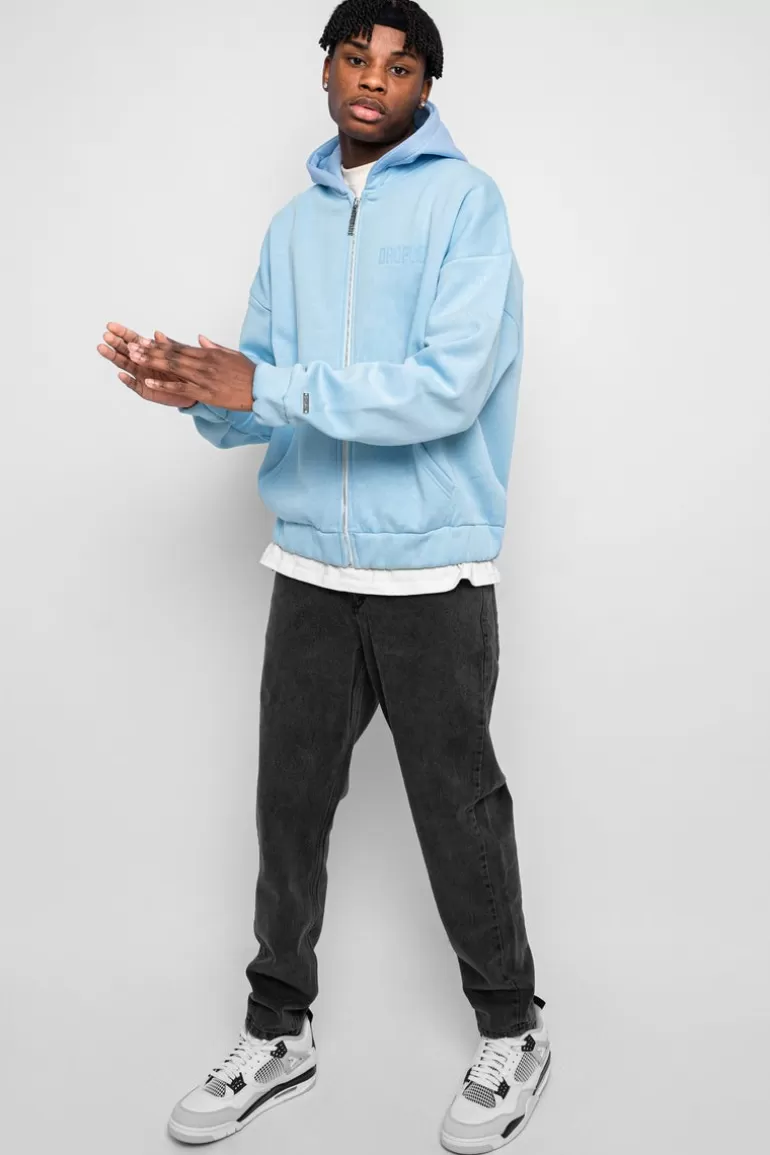 Hot Dropsize Super Heavy Oversized Hd Print Zip-Hoodie Baby Blue